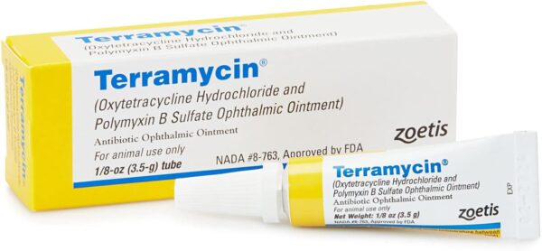 Terramycin Antibiotic Ointment for Eye Infection Treatment in Dogs, Cats, Cattle, Horses, and Sheep, 0.125oz Tube