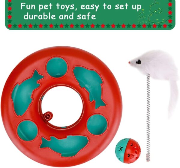 Cat Toys, Cat Toys for Indoor Cats,Interactive Kitten Toys Roller Tracks with Catnip Spring Pet Toy with Exercise Balls Teaser Mouse (red) - Image 3