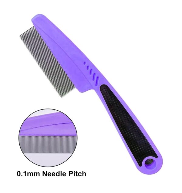 Flea Comb with Rubber Handle, Flea and Tick Comb for Dogs & Cats, Fine Tooth Dog Comb for Grooming (Purple) - Image 2