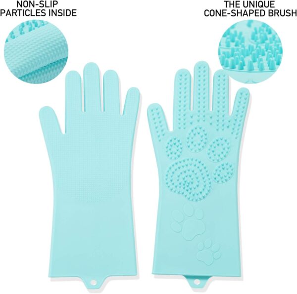 Pet Grooming Magic Gloves, Dog Cat Bathing Shampoo Brush, Silicone Hair Removal Gloves with Thick High Density Teeth for Bathing and Messaging, Double-Side Scrubbing Gloves for Shedding - Image 2