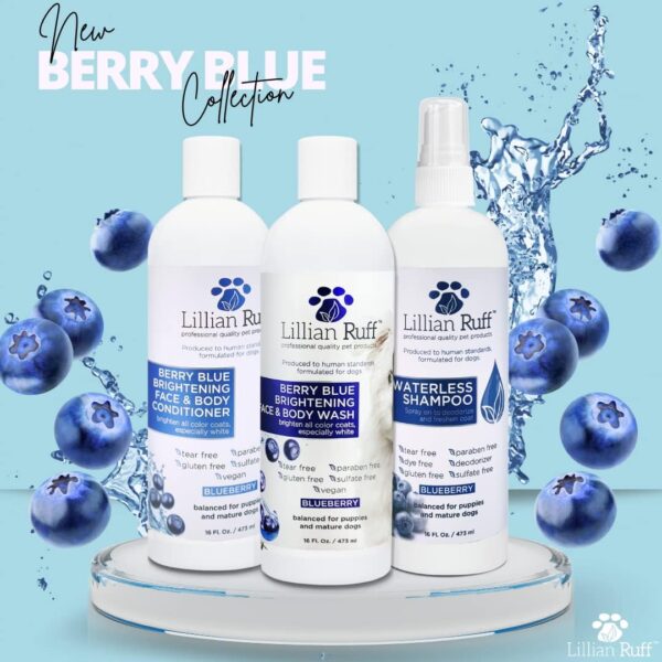 Lillian Ruff Berry Blue Brightening Face and Body Wash for Dogs - Blueberry Shampoo - Remove Tear Stains, Hydrate Dry Itchy Skin, Add Shine & Luster to Coats (Berry Blue Shampoo & Conditioner Set) - Image 7