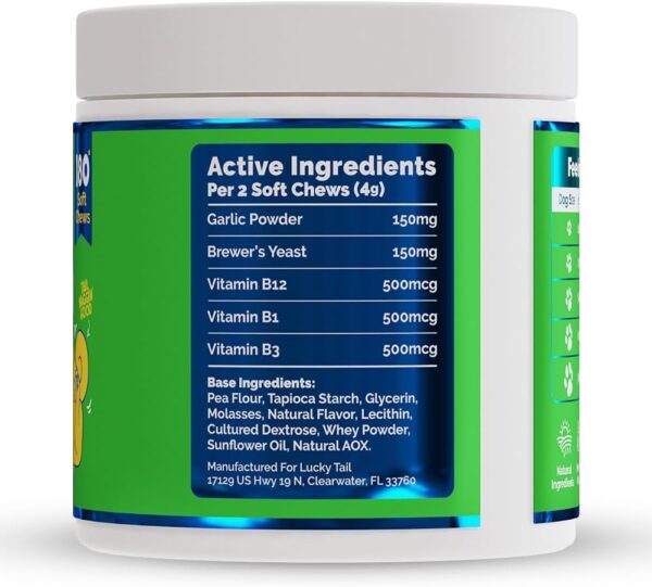 LuckyTail’s Natural Flea and Tick Prevention for Dogs - Brewers Dried Yeast with Garlic for Dogs - Vitamin B Supplements for Dogs - Made in The USA - Aprox. 180 Soft Chews - Image 3