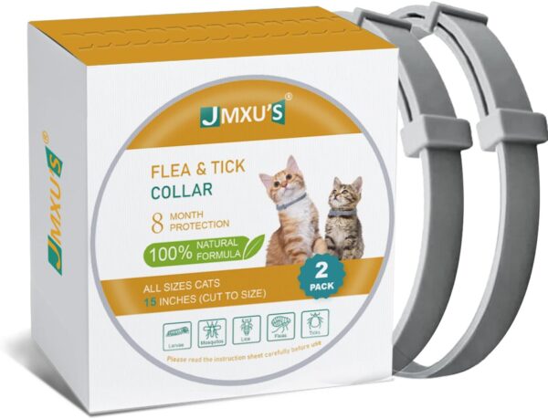 Flea and Tick Collar for Cats &Kitten, Natural Essential Oil Flea and Tick Prevention for Cats, 15 Inch, 8 Month Protection, 2 Pack