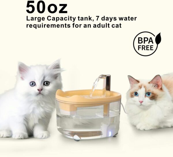 Cat Water Fountain, Premium 50oz Pet Fountain for Cats Dogs Kitten, Automatic Pet Water Dispenser with Silent Pump, Water Level Visibility - Image 2