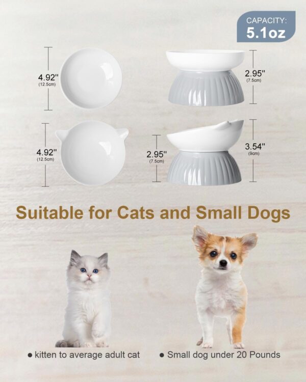 2 Ceramic Raised Cat Food Bowls, Elevated Cat Food and Water Bowl Set, Pet Bowl for Indoor Cats and Small Dogs, Anti-Vomiting Cat Dog Feeder with Plastic Base, Dishwasher Safe, Grey… - Image 6