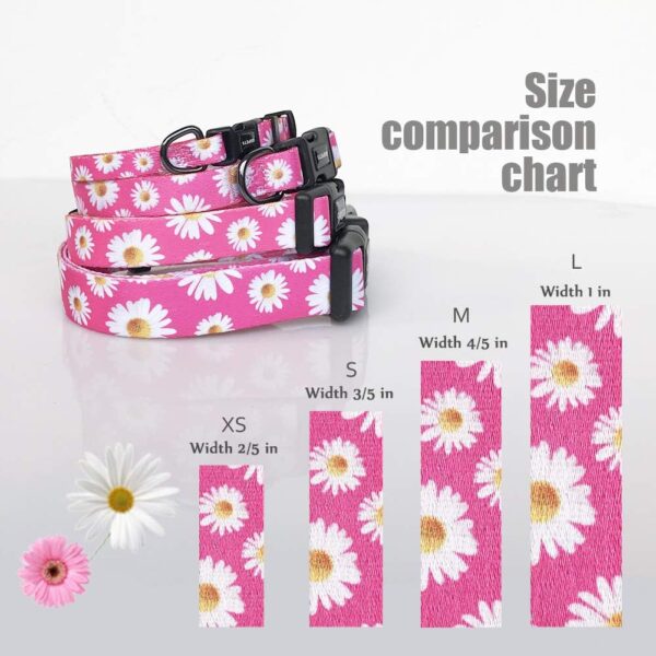 QQPETS Adjustable Soft Dog Collar: Print Flower Pink Multicolor Cute Patterns for XS Small Medium Large Pet Girl Boy Puppy Walking Running Training (S, Small Daisies) - Image 5