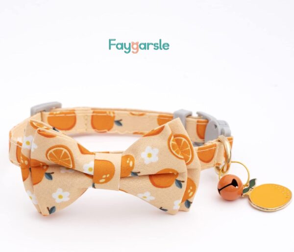 Faygarsle 2 Pack Cute Cat Collar with Bell Breakaway Bowtie Cat Collar for Male Female Cats Soft Fancy Orange Yellow Cat Collar Pineapple Orange Pattern Summer Cat Collar for Boy Girl Cats - Image 5