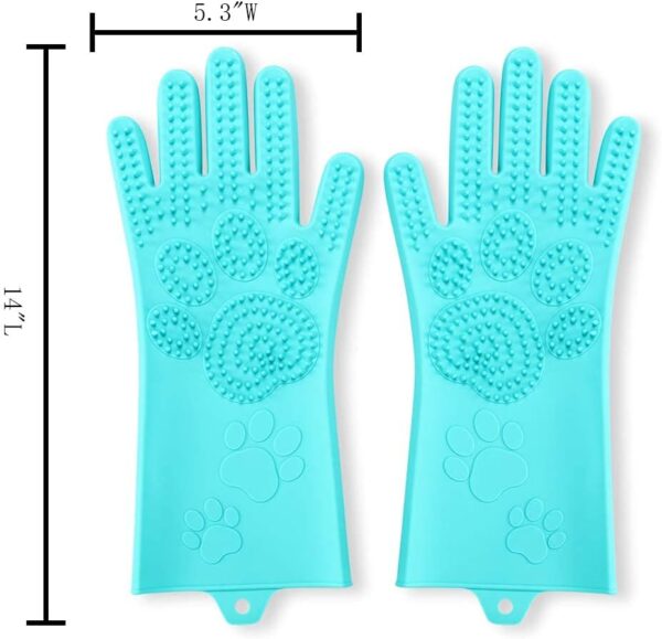 Pet Grooming Magic Gloves, Dog Cat Bathing Shampoo Brush, Silicone Hair Removal Gloves with Thick High Density Teeth for Bathing and Messaging, Double-Side Scrubbing Gloves for Shedding - Image 4