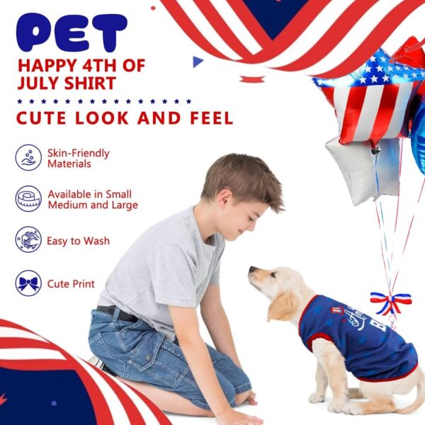 Dog Shirts Soft Cotton Stretchy Lightweight Dog Summer T-Shirts Sleeveless Vest Dog Clothes for Small Medium Large Dogs Cats (Happy July 4th, Large) - Image 3