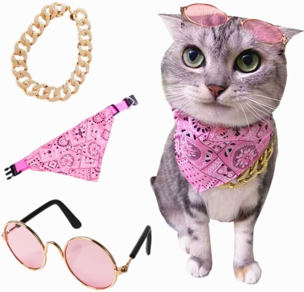 4 PCS Pink Cowgirl Hat for Cat Cowboy Costume for Pet Cowgir Bandanna Cowboy Hat for Pet Cowgirl Bandanna Sunglasses Hiphop Costume for Pet Hippie Costume - Image 6