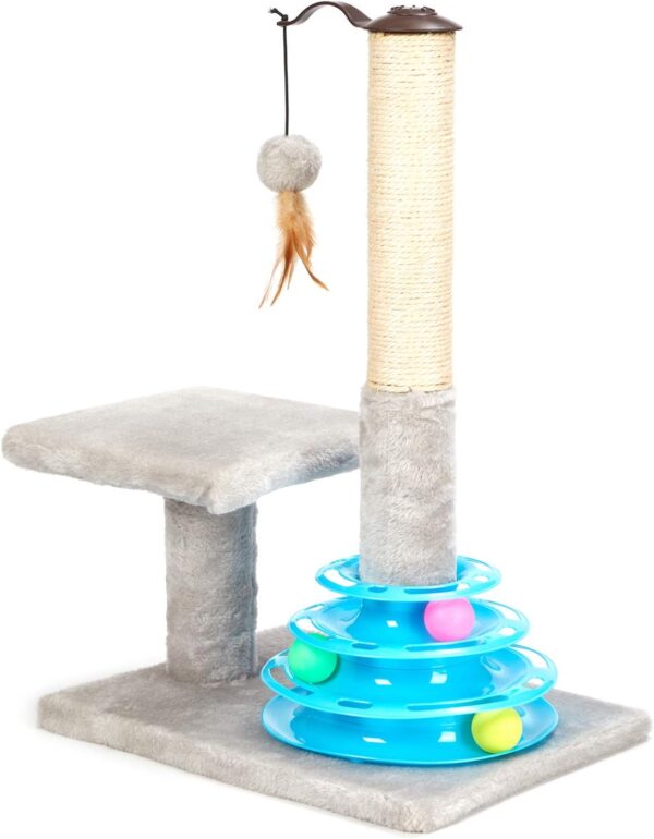 Tall Cat Scratching Post Kitten Sisal Scratcher Tree with Cat Tracks Toy Balls for Indoor Cats and Kittens - 25 inches