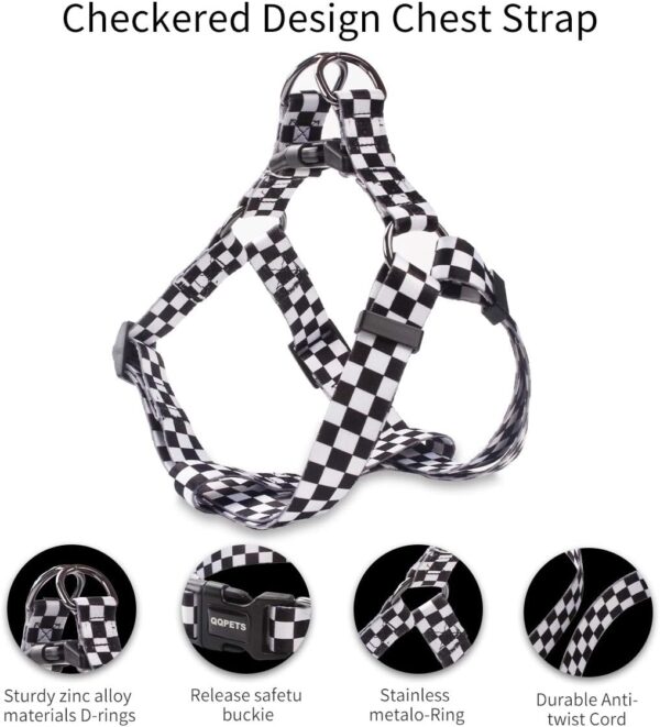 Dog Harness Collar Leash Set - No Pull Pet Adjustable Back Clip Halter Basic Collar Heavy Duty 5FT Anti-Twist Leash for Extra Small Puppy Medium Large Breed Training Easy Walk Running (Checkered, M) - Image 2