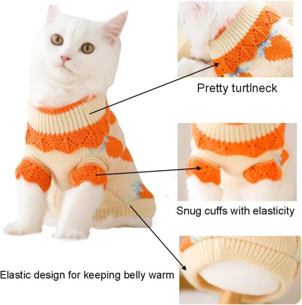 ANIAC Fall Dog Sweater for Small Dog Girl Strawberry Knitted Cat Sweater Winter Puppy Clothes Turtleneck Kitten Knitwear Could Weather Outfit for Teacup Chihuahua Yorkie Poodle (Small, Orange) - Image 3