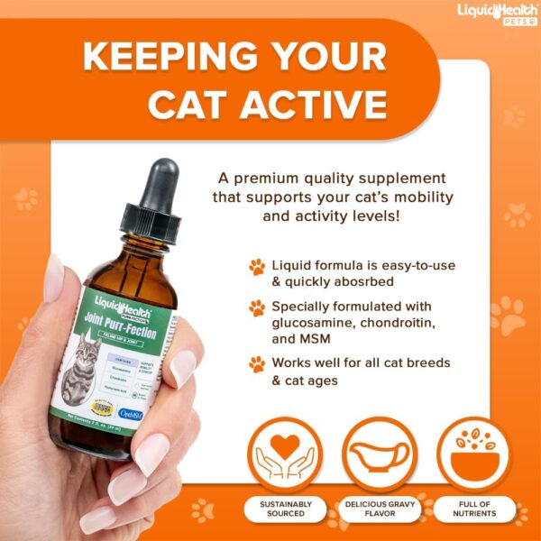 LIQUIDHEALTH 2.3 Oz Liquid Cat Glucosamine Joint Purr-Fection - Hip and Joint Support, Chondroitin Feline Droppers - Senior Older Cats, Kittens - Image 3