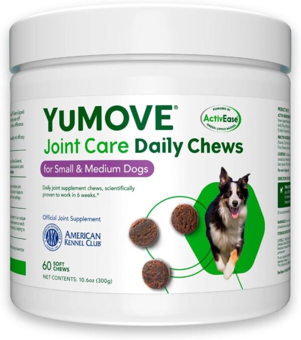 YuMOVE Daily Chews | Hip and Joint Supplement for Small & Medium Dogs with Glucosamine, Hyaluronic Acid, Green Lipped Mussel | 60 Chews - 1 Month's Supply