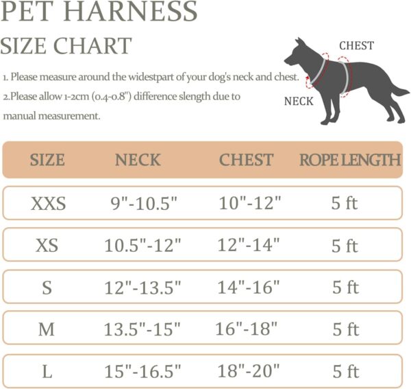 Dog Harness with Leash Set, No Pull Adjustable Reflective Step-in Puppy Pet Vest Harnesses for Small Medium Large Dogs and Cats,Brown XS - Image 6