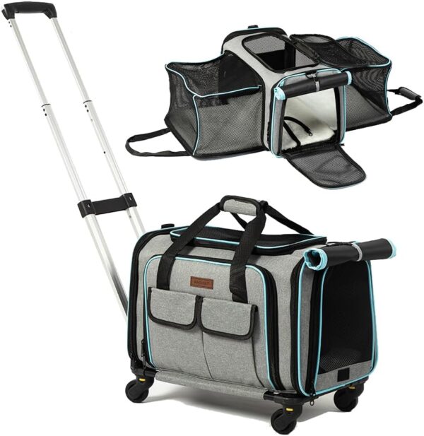 Pet Carrier with Wheels for Small Medium Cat&Dog Soft&Expandable Carrier Airline Approved