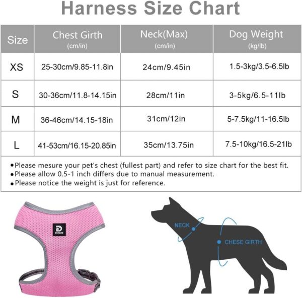 Puppy Harness and Leash Set- Dog Vest Harness for Small Dogs Medium Dogs- Soft Mesh Halter- Adjustable Reflective Dogy Harness- No Pull No Choke (XS, Pink) - Image 4