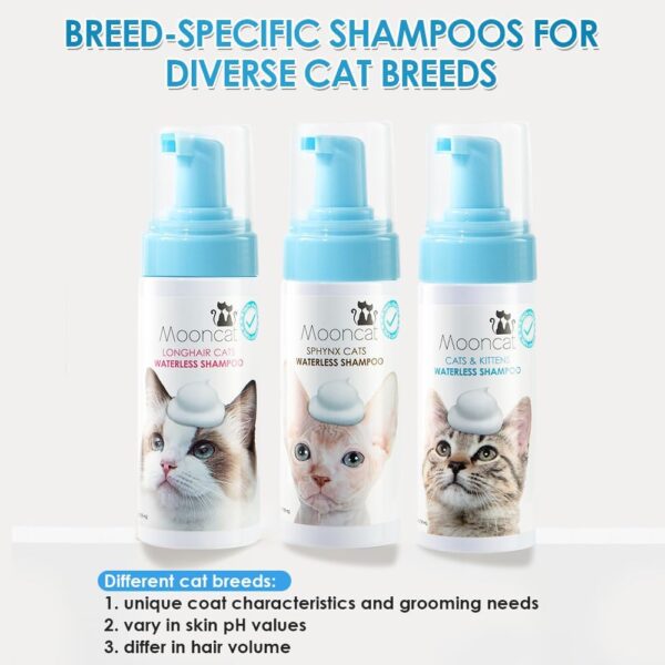 Mooncat Waterless Cat Shampoo and Brush Kit - No Rinse Foam Bath for Long Hair Cats - Grooming for Sensitive Skin, Detangling, Paraben-Free, pH Balanced - Licking Safe (5 oz) - Image 2