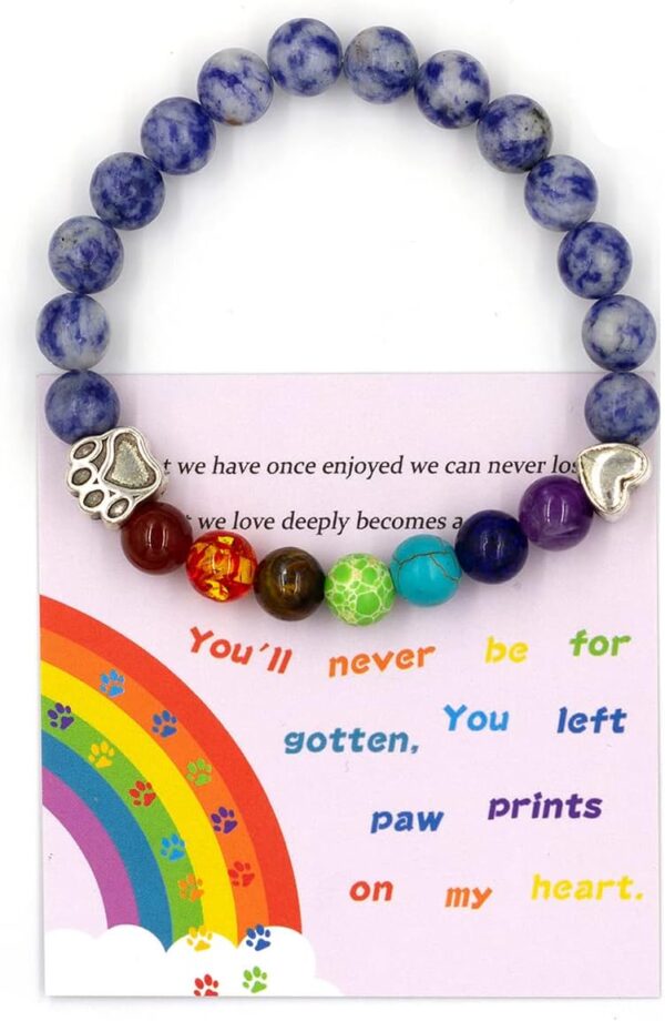 Cat Memorial Gifts Wind Chimes,Cat Loss Sympathy Gifts to Honor and Remember Cat,Pet Memorial Gifts for Cat Lovers with 7 Chakra Rainbow Bridge Bracelet,28 inches - Image 3