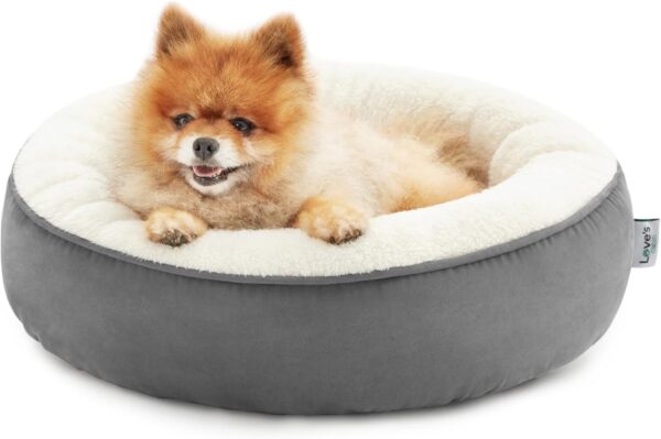 Love's cabin Round Donut Cat and Dog Cushion Bed, 20in Pet Bed for Cats or Small Dogs, Anti-Slip & Water-Resistant Bottom, Super Soft Durable Fabric Pet beds, Washable Luxury Cat & Dog Bed Dark Grey