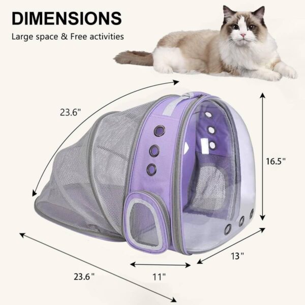 Pet Backpack Carrier Bubble Expandable Foldable Breathable Cat Carrier Dog Carrier Backpack for Hiking, Travelling, Camping, Up to 20Lbs (Purple) - Image 2