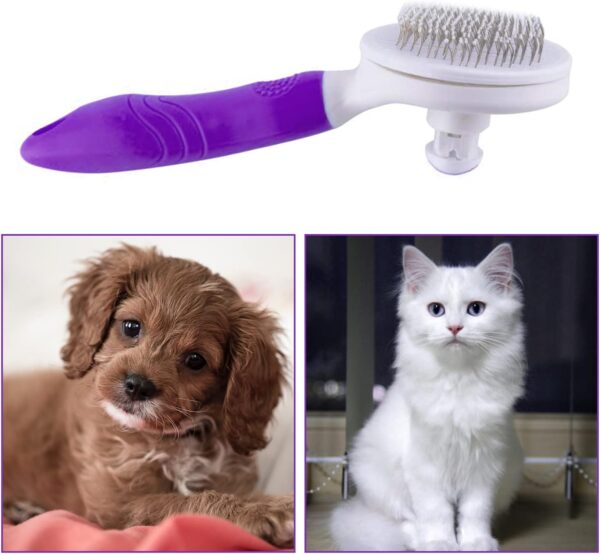 Cat Grooming Brush, Self Cleaning Slicker Brushes for Dogs Cats Pet Grooming Brush Tool Gently Removes Loose Undercoat, Mats Tangled Hair Slicker Brush for Pet Massage-Self Cleaning Upgraded (PURPLE) - Image 6