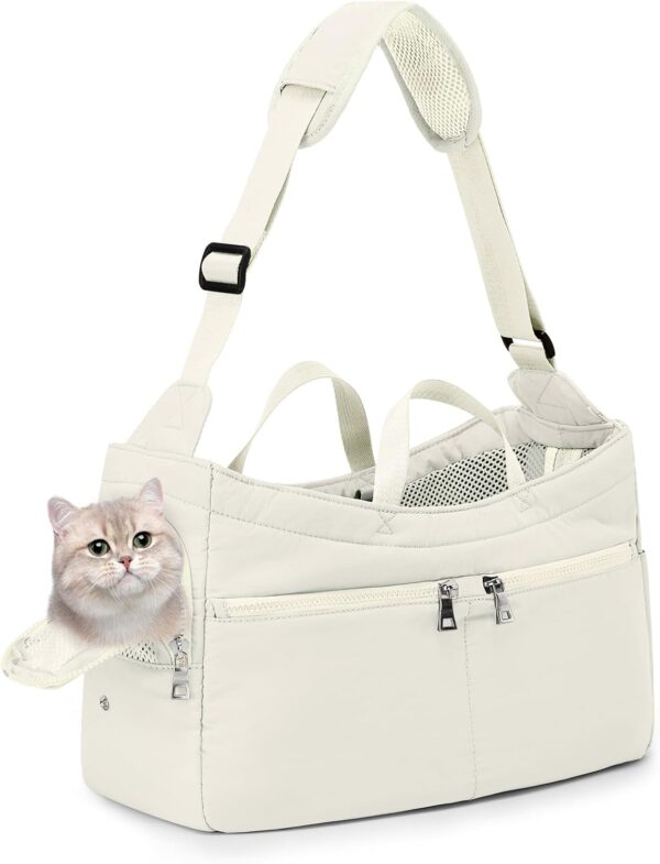 Pet Carrier Cat Bag Outdoor Portable Warm Breathable Small Body Dog Bag Tote Lightweight Cotton Dog Carrier Pet Crossbody Bag Airline Approved, Up to 9 lbs, Cream