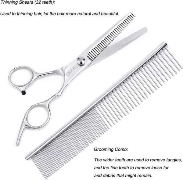 Dog Grooming Scissors Kit, Safety Round Tip, Heavy Duty Stainless Steel Dog Scissors and Dog Nail Clippers, 6 in 1 Dog Grooming Kit Scissors for Dogs and Cats - Image 5