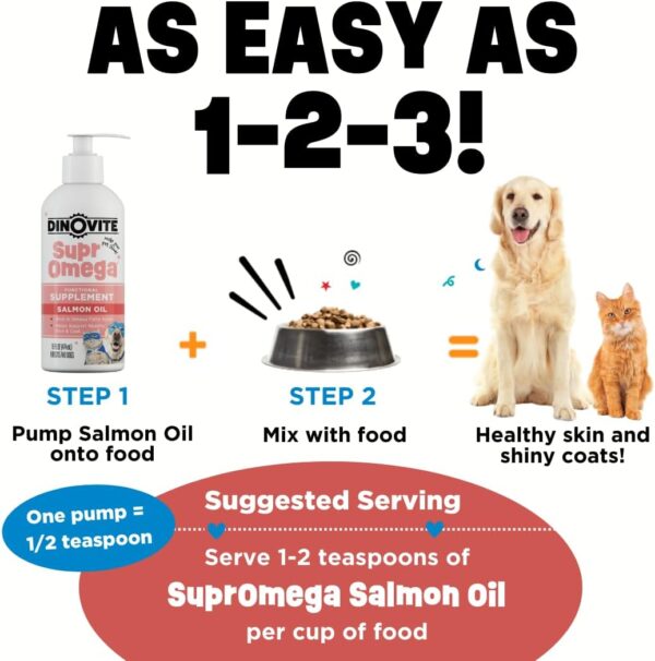 Dinovite SuprOmega Wild Caught Salmon Oil for Dogs & Cats - GMO Free Omega 3 Skin & Coat Supplement - Skin & Coat Meal Topper for Dogs & Cats - 16 oz - Image 3