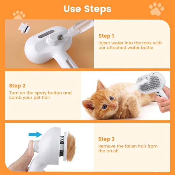 Cat Steam Brush for Shedding, Steamy Cat Brush for Long & Short Haired Cats & Dogs, Spray Cat Brush for Pet Grooming, Self-Cleaning Pet Hair Removal Comb with Water Tank - Image 6