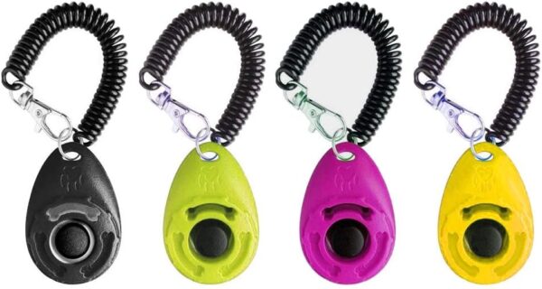 Dog Training Clicker with Wrist Strap - OYEFLY Durable Lightweight Easy to Use, Pet Training Clicker for Cats Puppy Birds Horses. Perfect for Behavioral Training 4-Pack (4colour)