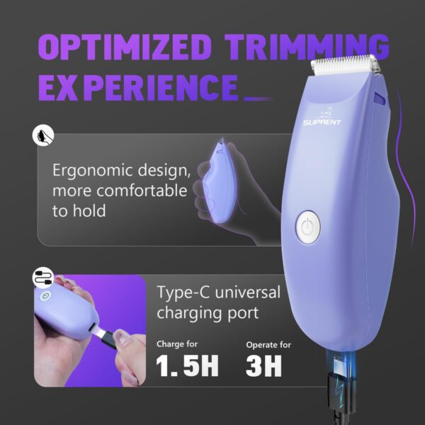 SUPRENT Pet Grooming Clippers for Matted Hair Cat, Low Noise Hair Trimmer Kit for Long Fur, Waterproof Portable USB Rechargeable Professional Pet Grooming Supplies Cordless Shaver for Small Dog Pets - Image 6