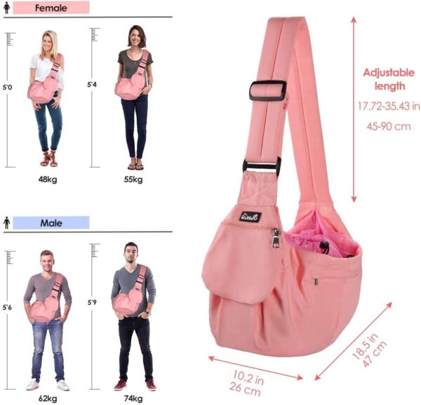 Lukovee Dog Sling Carrier, Hard Bottom Support & Adjustable Soft Padded Shoudler Strap Dog Slings for Small Dogs, Dog Purse with Drawstring Mesh Opening & Zipper Pockets for Puppy Cat Pet (Pink) - Image 7