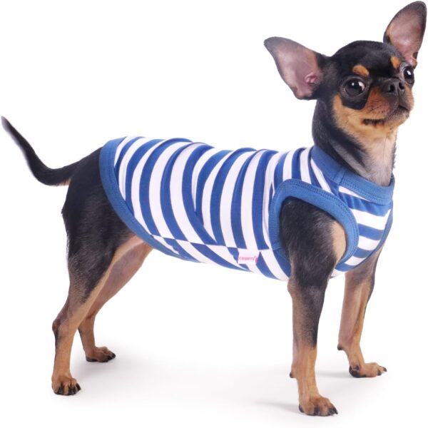 Frienperro Dog Shirt, 2-Pack Dog Clothes for Small Dogs Girl Boy, Breathable Cotton Striped Chihuahua Clothes Yorkie, Sleeveless Small Pet Puppy Clothes Outfit Cat Vest,Black & Blue XXS - Image 2