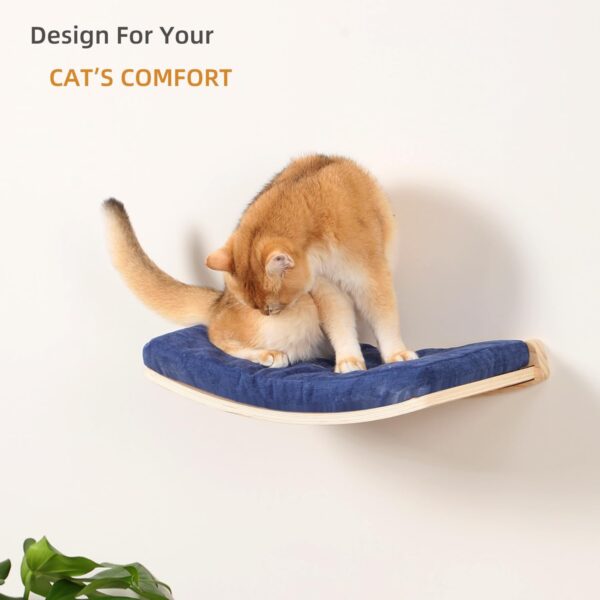 Cat Wall Shelves,Curved Cat Shelves and Perches for Wall,Wood Cat Climbing Shelf Floating Cat Wall Furniture,Cat Bed Hammock with Comfortable Cat Cushion - Image 7