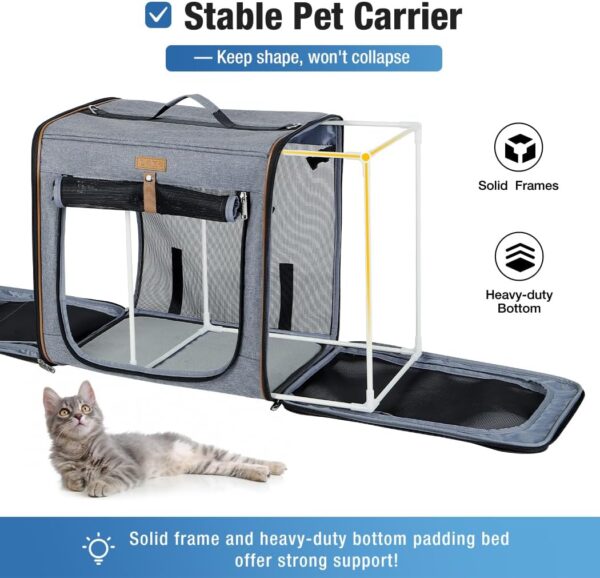 Lekereise 2-in-1 Cat, Dog Carrier for Small Medium Large Pets up to 35 Lbs, (17.7"*2)*16.5"*13" Car Travel Carrier with Litter Box, Bowl, and Locking Zipper - Dark Gray - Image 2