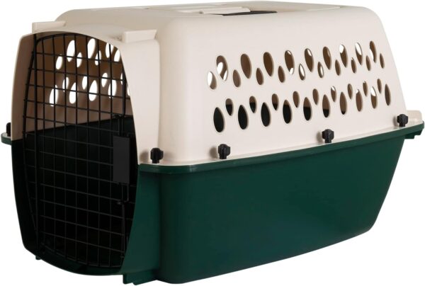 Petmate Ruffmaxx Travel Carrier Outdoor Dog Kennel, 360-degree Ventilation, 26", Almond & Green, Made in USA