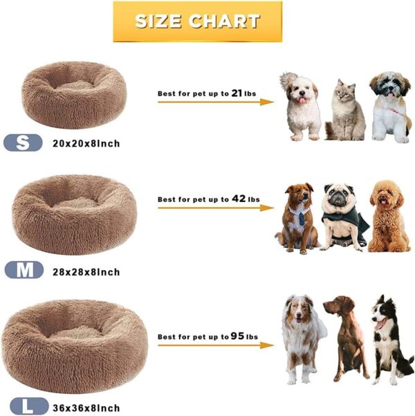 Dog Bed Calming Dog Beds for Small Medium Large Dogs - Round Donut Washable Dog Bed, Anti-Slip Faux Fur Fluffy Donut Cuddler Anxiety Cat Bed(27") - Image 2