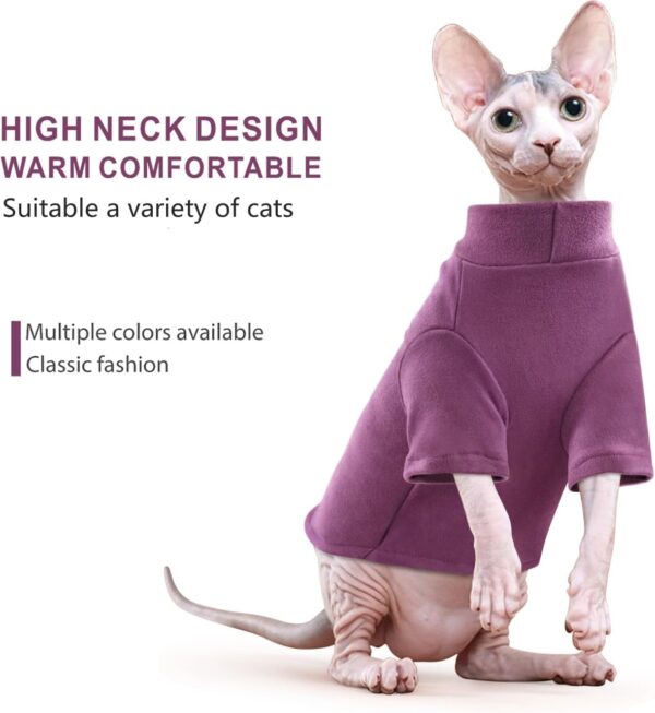 Idepet Sphynx Cats Sweater 2 Pack,Turtleneck Hairless Cat Shirt Soft and Warm Kitten Clothes with Sleeves Pullover Pet Winter Pajamas Jumpsuit for Cat Puppy (Black&Purple, Large) - Image 4