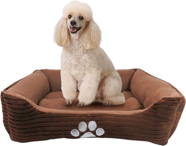 Long Rich HCT REC-005 Reversible Rectangle Pet Bed with Dog Paw Printing, Coffee, By Happycare Textiles, 25 by 21 inches - Image 2