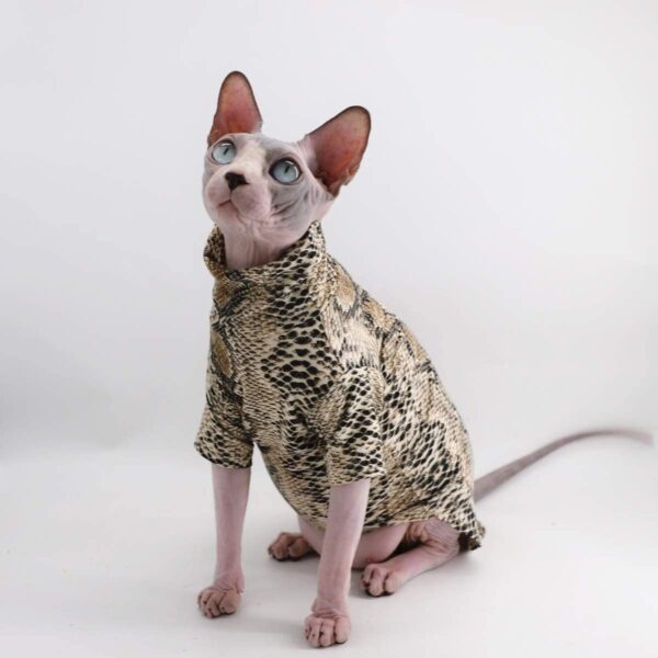 Limited Edition Cool Sphynx Hairless Cat Summer Snake Skin pattern Cotton T-Shirts Pet Clothes, Round collar vest Kitten Shirts sleeveless, Cats & Small Dogs Apparel (XXL (11-13 lbs), Black) - Image 3