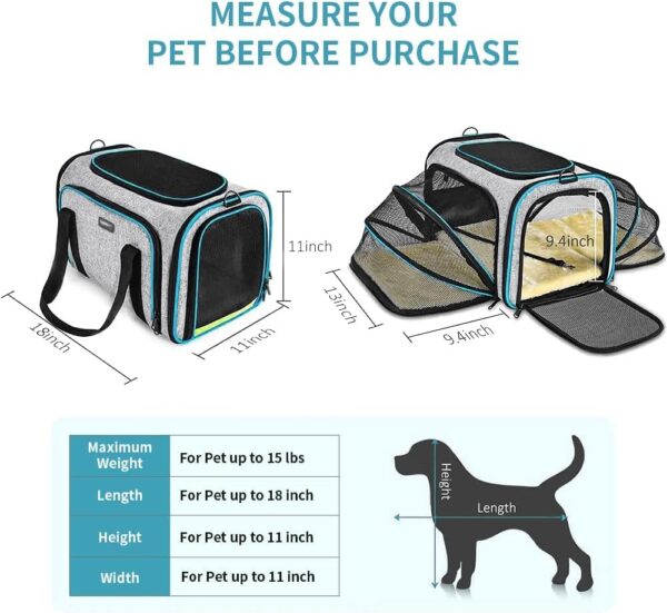 Pet Carrier Airline Approved, Expandable Foldable Soft-Sided Dog Carrier, 3 Open Doors, 2 Reflective Tapes, Pet Travel Bag Safe and Easy for Cats and Dogs - Image 4