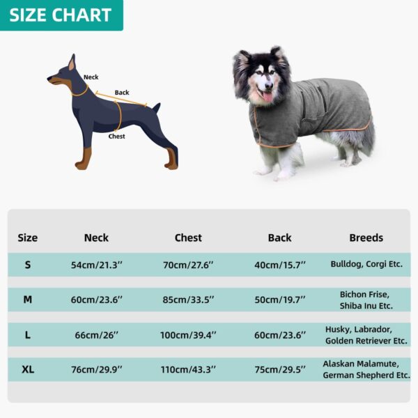 Dog Drying Coat Bathrobe Towel, Microfibre Material Fast Drying Super Absorbent Dog Bath Robe, Pet Quick Drying Moisture Absorbing with Adjustable Collar and Waist - Image 6