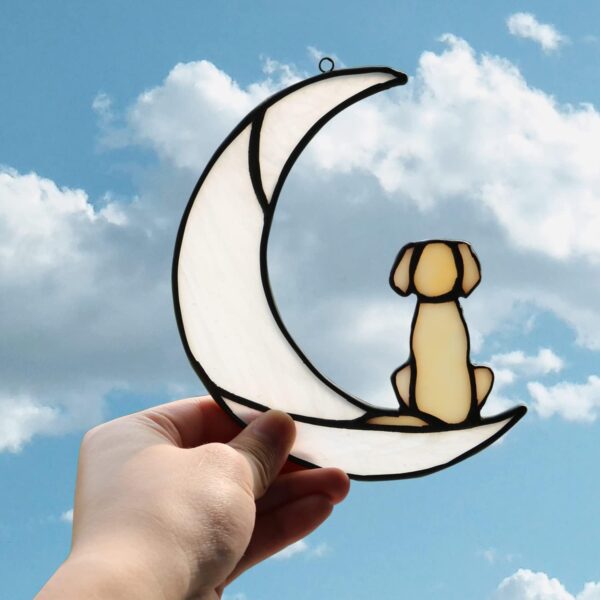 BOXCASA Loss of Dog Sympathy Gift,Stained Glass Dog on Moon for Suncatcher Gifts,Yellow Dog Memorial Gifts for Pet Loss Gifts,Pet Sympathy Gifts for Dogs,Pet Memorial Gifts - Image 2