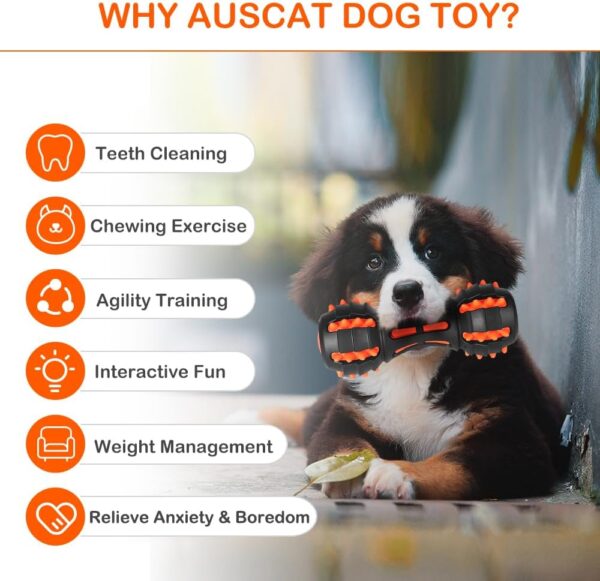 AUSCAT Dog Squeaky Toys for Aggressive Chewers, Almost Indestructible Squeaky Toys for Dogs, Teething Chew Toys for Medium Large Breed, Durable Rubber Dog Toy, Dumbbell Shape, Black - Image 5