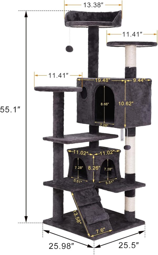 54in Cat Tree Cat Tower for Indoor Cats Plush Cat Condo Multi-Level Cat Furniture with Scratching Post, Jumping Platform Cat Play House Activity Center - Image 3