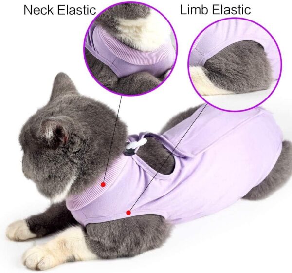 Cat Surgery Recovery Suit Cat Onesie for Cats after Surgery Spay Surgical Abdominal Wound Skin Diseases E-Collar Alternative Wear (Purple-L) - Image 3