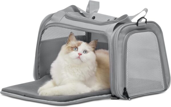 PETSFIT Cat Carrier, Pet Carrier Airline Approved, Soft Carrier for Small and Medium Cats Under 12 Lbs, Soft Cat Travel Carrier, Kitten Carrier with Extendable Mat, Grey - Image 9