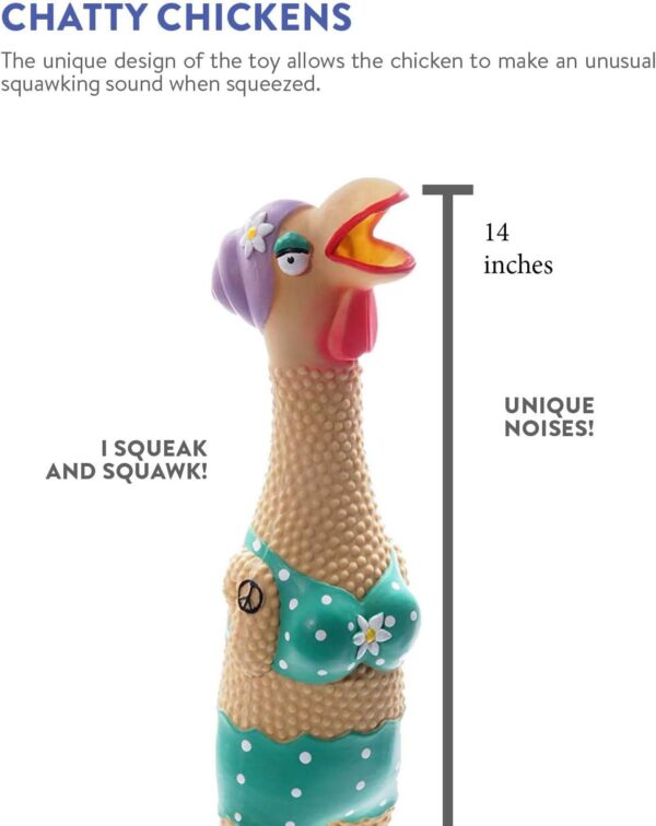 Outward Hound Squawkers Grandma Hippie Chick Latex Rubber Chicken Interactive Dog Toy, Large - Image 4